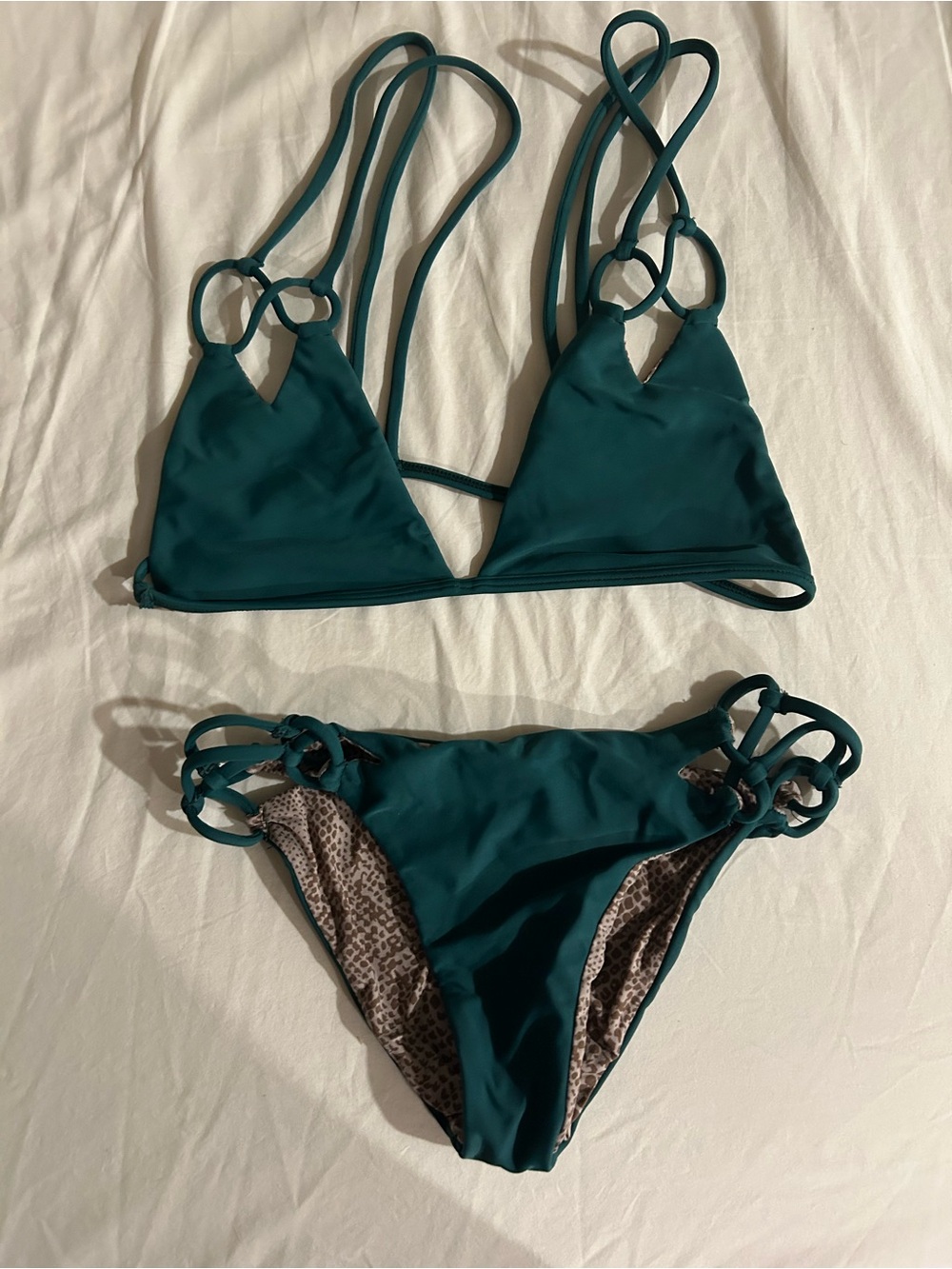 acacia swimwear Teal Ring-Detail Triangle Bikini